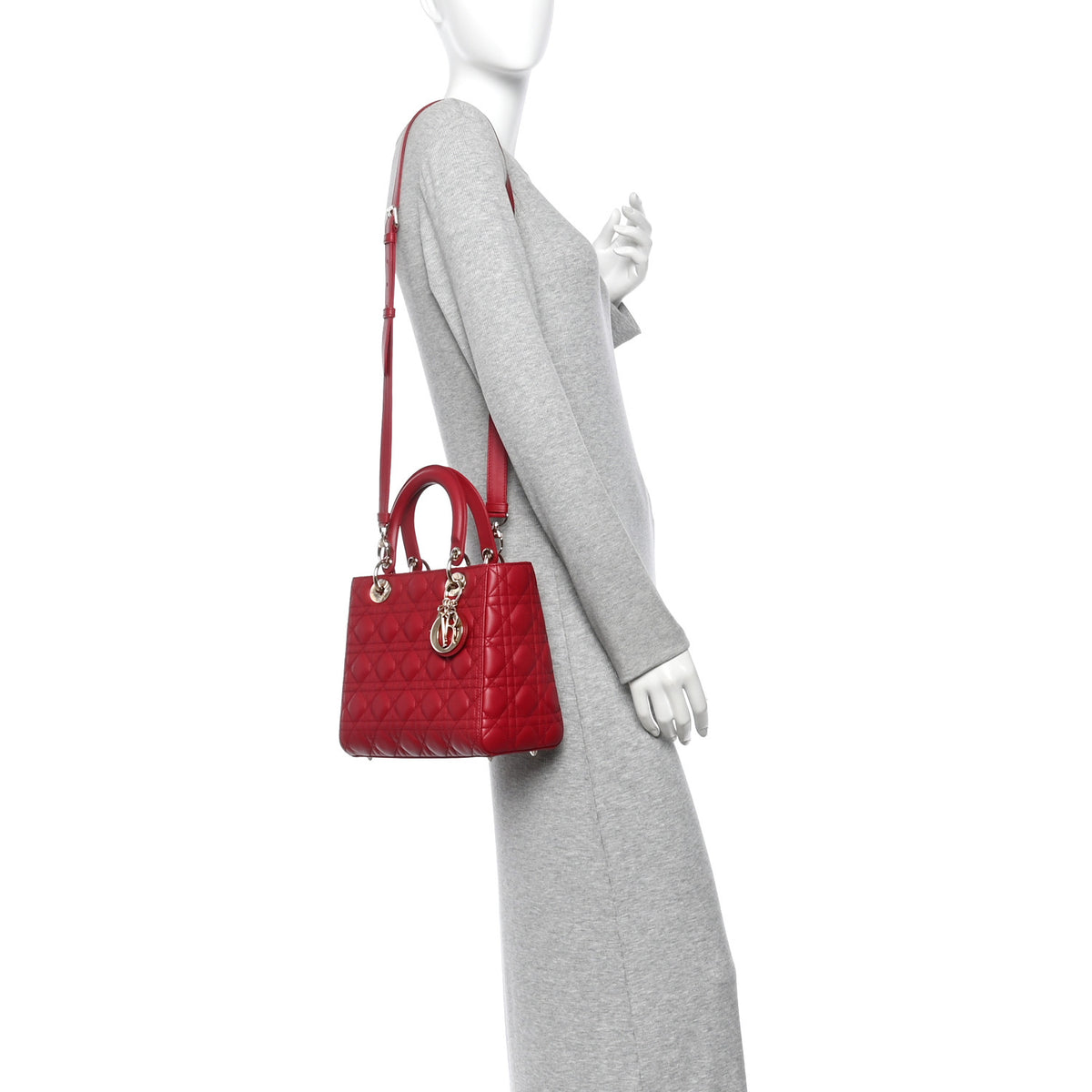 Christian Dior Lambskin Cannage Medium Lady Dior Red 2 of 10