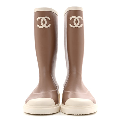 Chanel Caoutchouk CC High Boots 40 Beige White 3 of 12