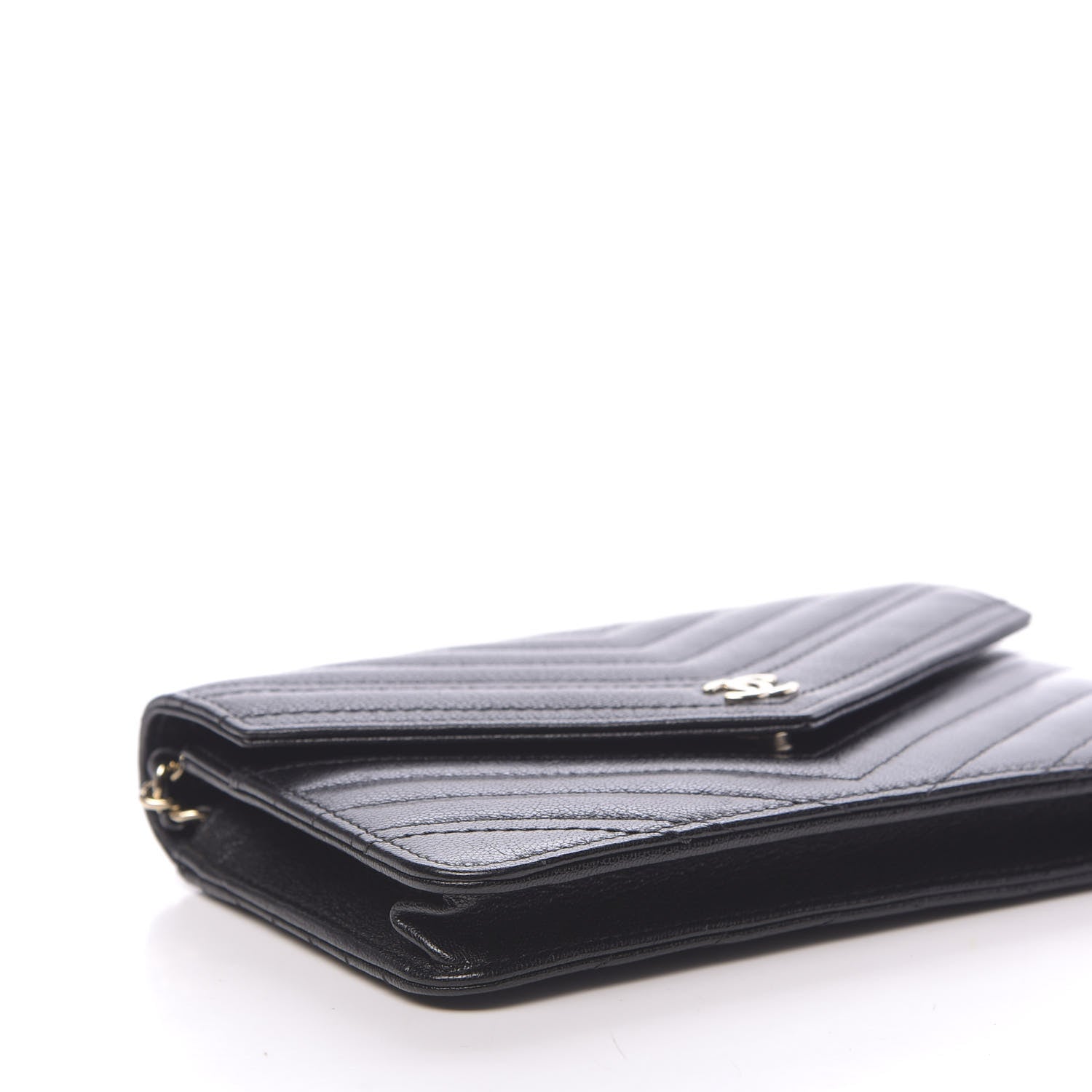 Chanel Goatskin Chevron Quilted Statement Wallet On Chain WOC Black 9 of 12