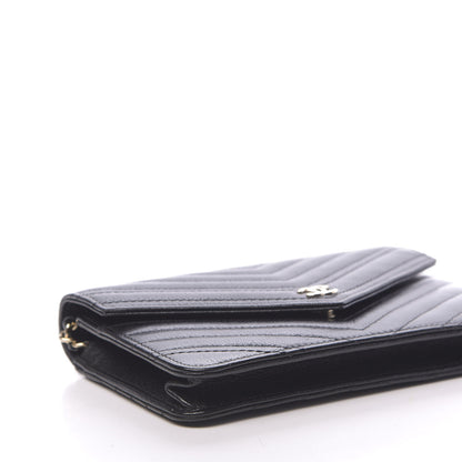 Chanel Goatskin Chevron Quilted Statement Wallet On Chain WOC Black 9 of 12