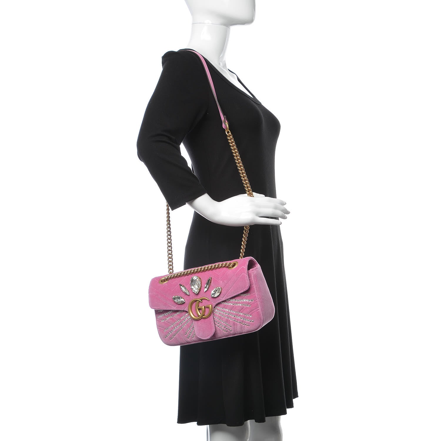 Gucci Velvet Matelasse Marquise Crystals Embroidered Small GG Marmont Shoulder Bag Malva 2 of 7