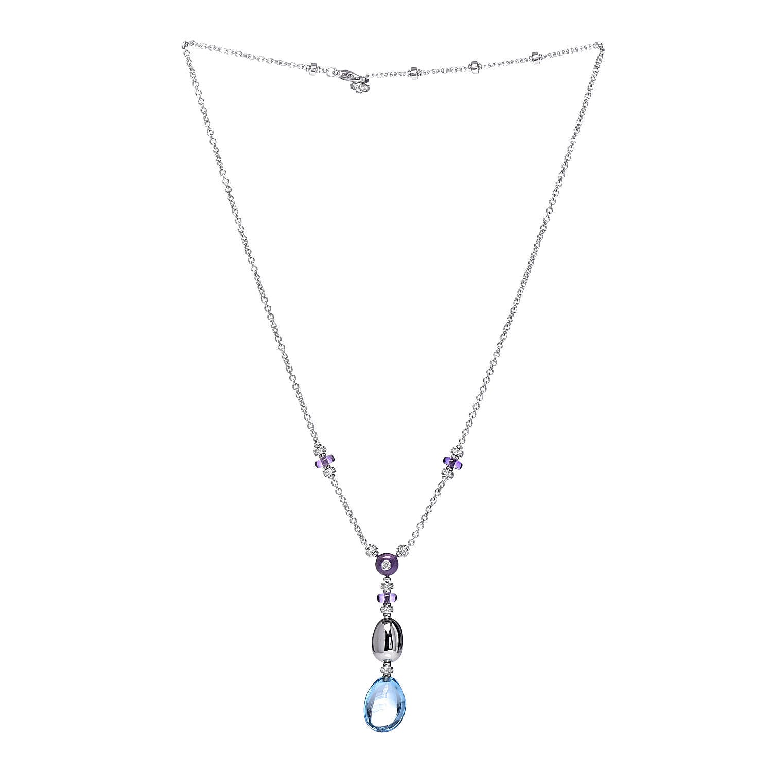 Bulgari 18K White Gold Amethyst Blue Topaz Diamond Lariat Pendant Necklace 3 of 5