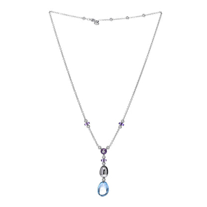 Bulgari 18K White Gold Amethyst Blue Topaz Diamond Lariat Pendant Necklace 3 of 5