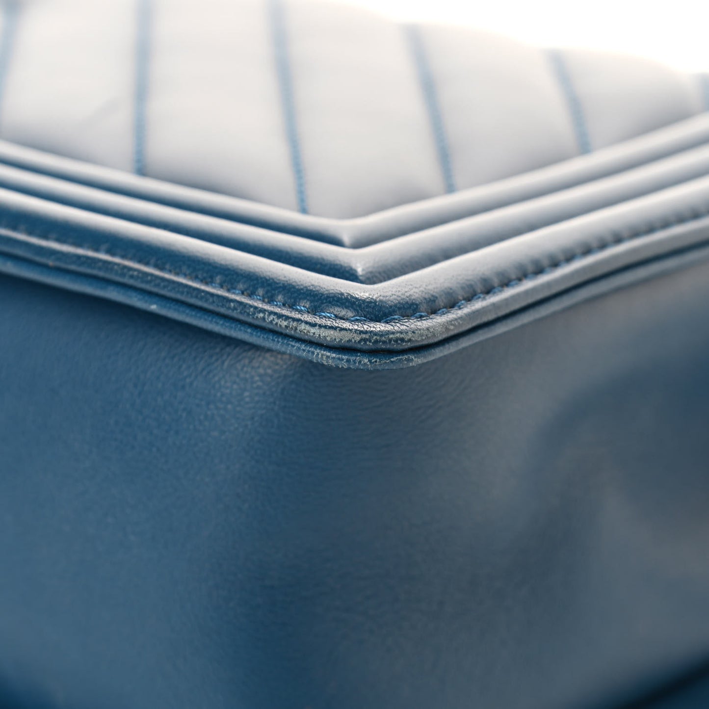 Calfskin Chevron Quilted New Medium Boy Flap Blue