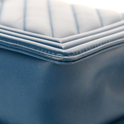 Chanel Calfskin Chevron Quilted New Medium Boy Flap Blue 12 of 13