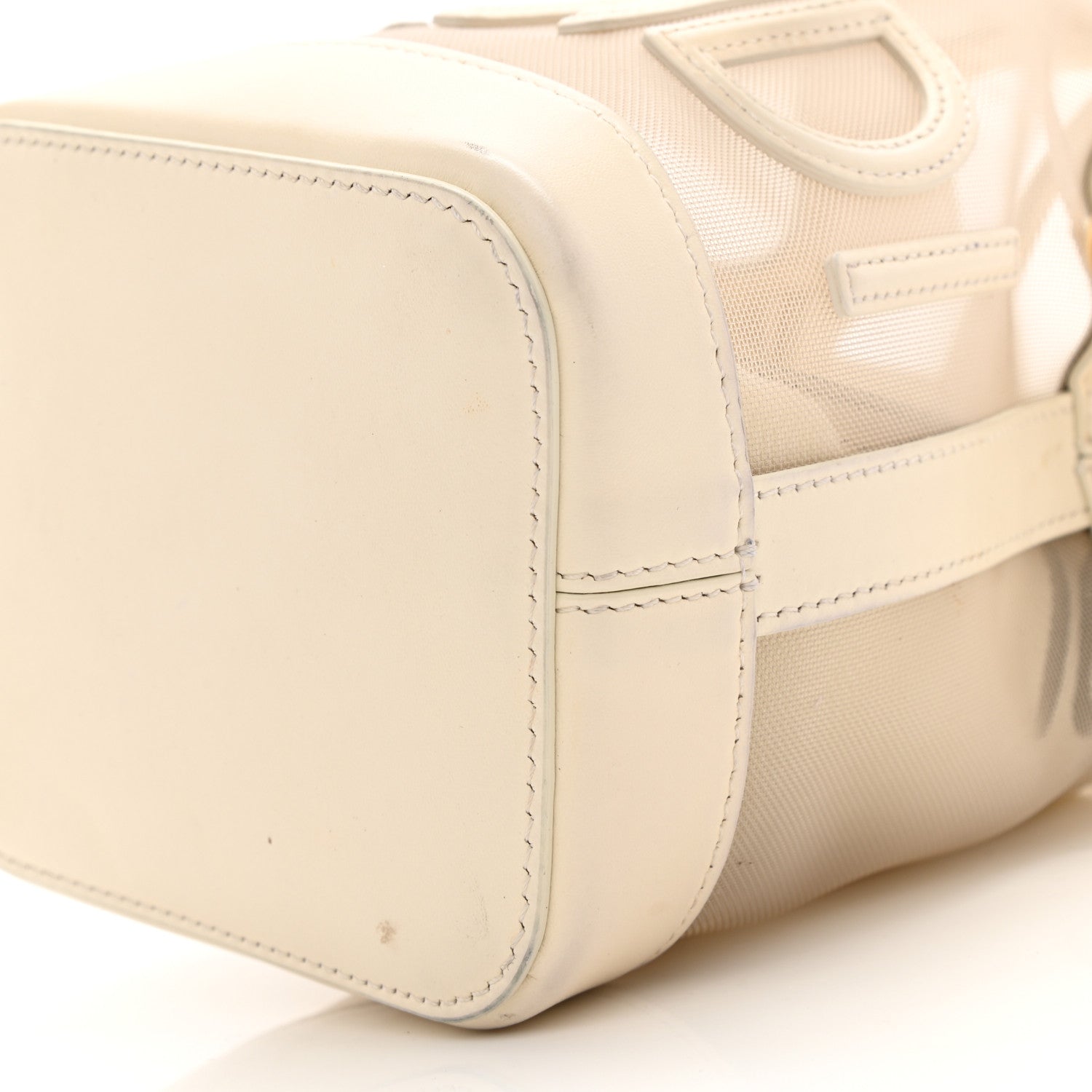 Fendi Mesh Vitello King F is Fendi Logo Embroidered Mini Mon Tresor Bucket Bag Sabbia White Ice 10 of 12