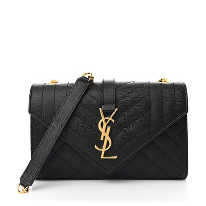 Saint Laurent Grain De Poudre Textured Mixed Matelasse Triquilt Small Monogram Satchel Black 1 of 10