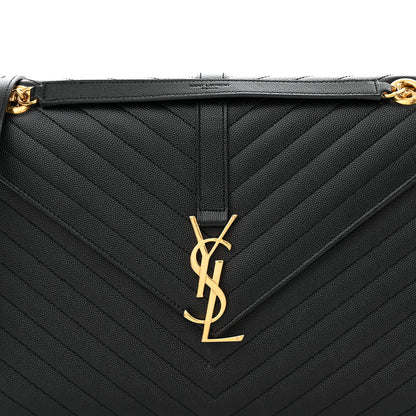 Saint Laurent Grain De Poudre Matelasse Chevron Large Monogram Satchel Black 7 of 10