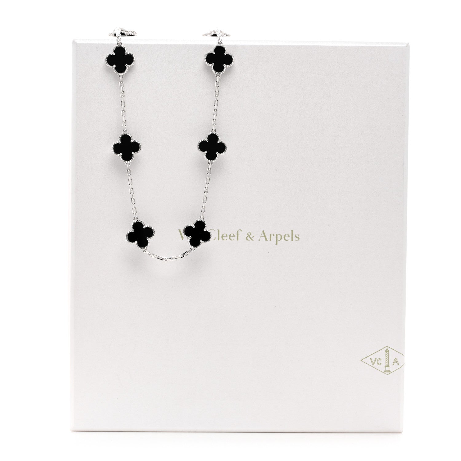 Van Cleef & Arpels 18K White Gold Black Onyx 10 Motifs Vintage Alhambra Necklace 5 of 5