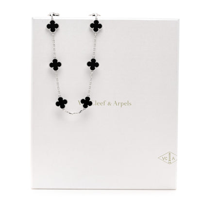 Van Cleef & Arpels 18K White Gold Black Onyx 10 Motifs Vintage Alhambra Necklace 5 of 5