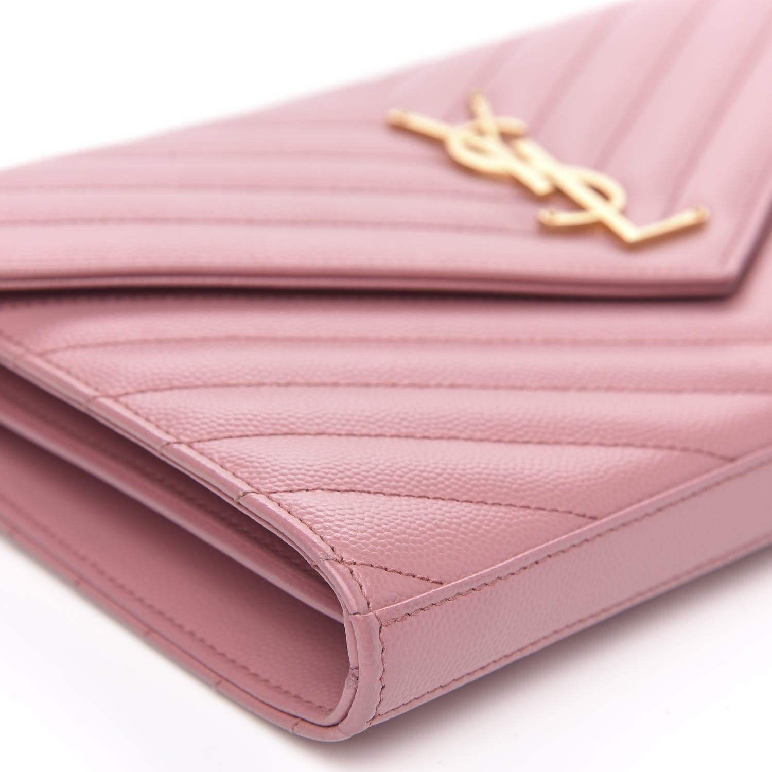 Saint Laurent Grain De Poudre Matelasse Chevron Monogram Chain Wallet Dark Rose 9 of 12