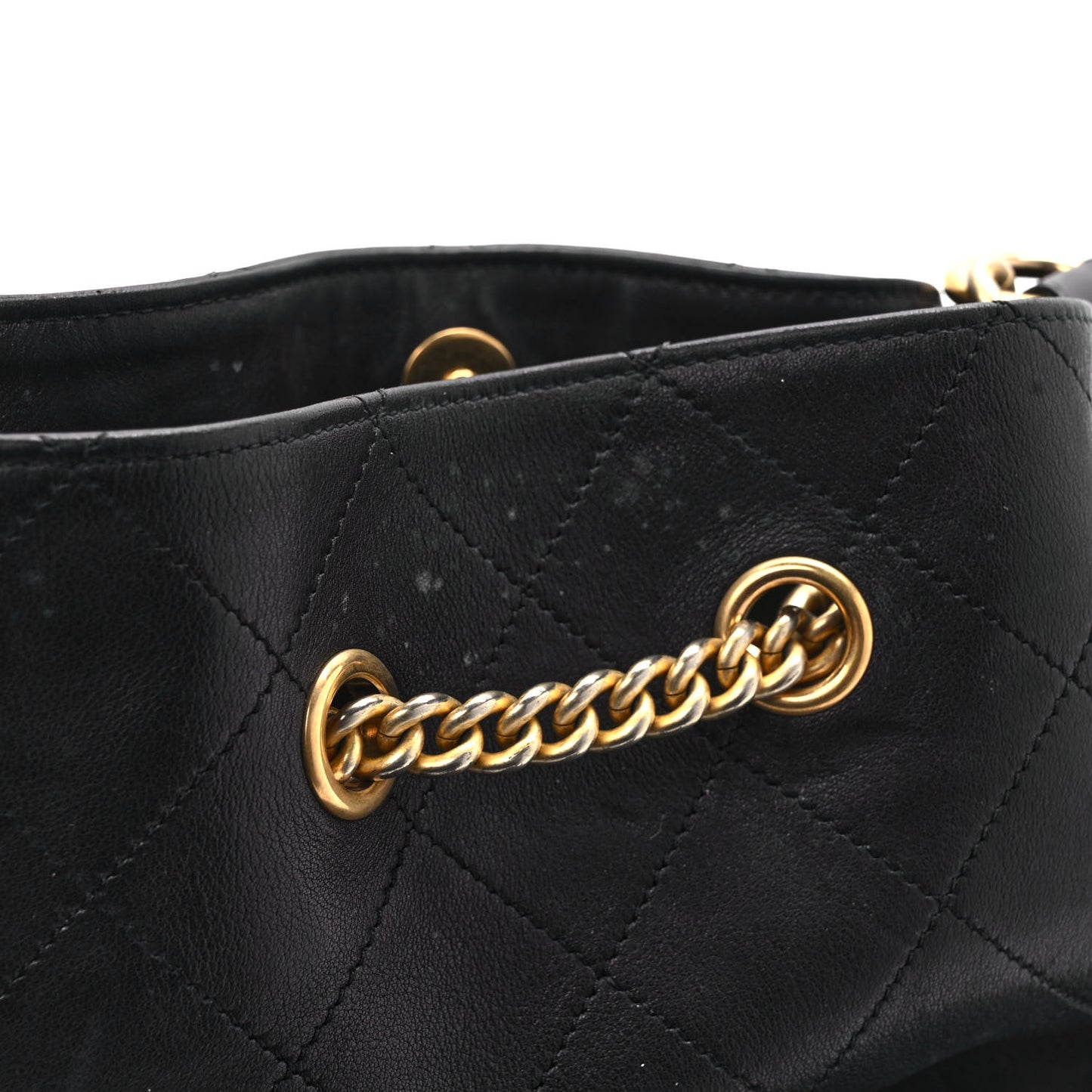 Lambskin Stitched Drawstring Bucket Bag Black