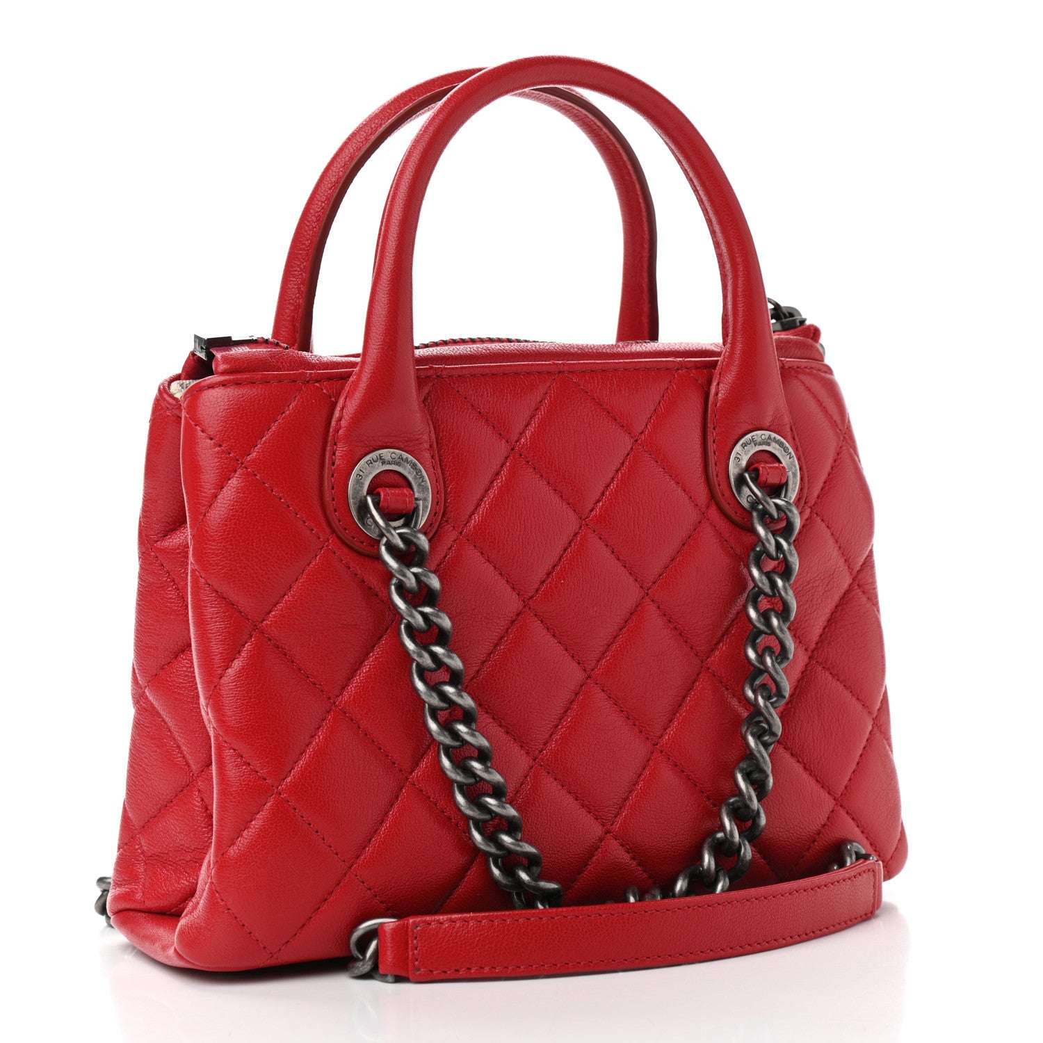 Chanel Shiny Sheepskin Quilted Small Shopping Tote Red 3 of 10