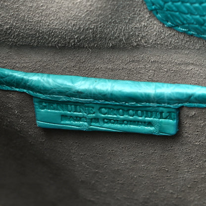 Nancy Gonzalez Glossy Crocodile Chain Tote Turquoise 7 of 10