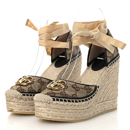 Gucci Monogram Matelasse GG Marmont Ankle Wrap Platform 35/120mm Espadrille Wedges 35 Beige Ebony Black Sand Storm 4 of 13
