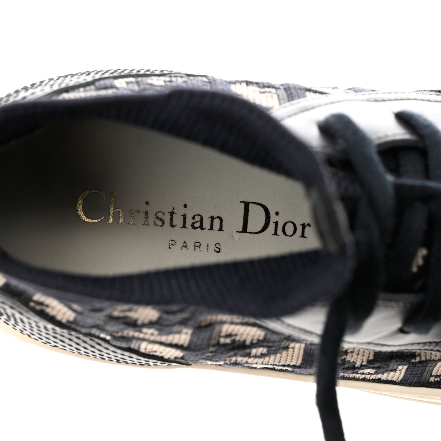 Technical Knit Calfskin Oblique Womens Walk'n Dior Mid Top Sneakers 35.5 Deep Blue