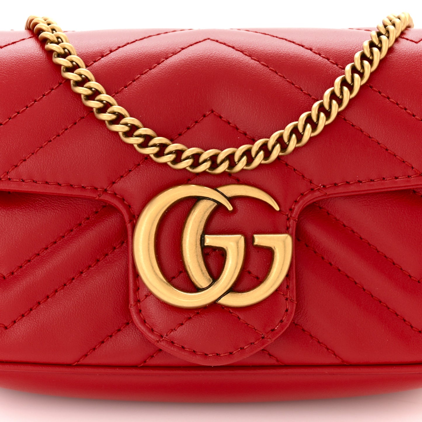 Calfskin Matelasse Super Mini GG Marmont Shoulder Bag Hibiscus Red