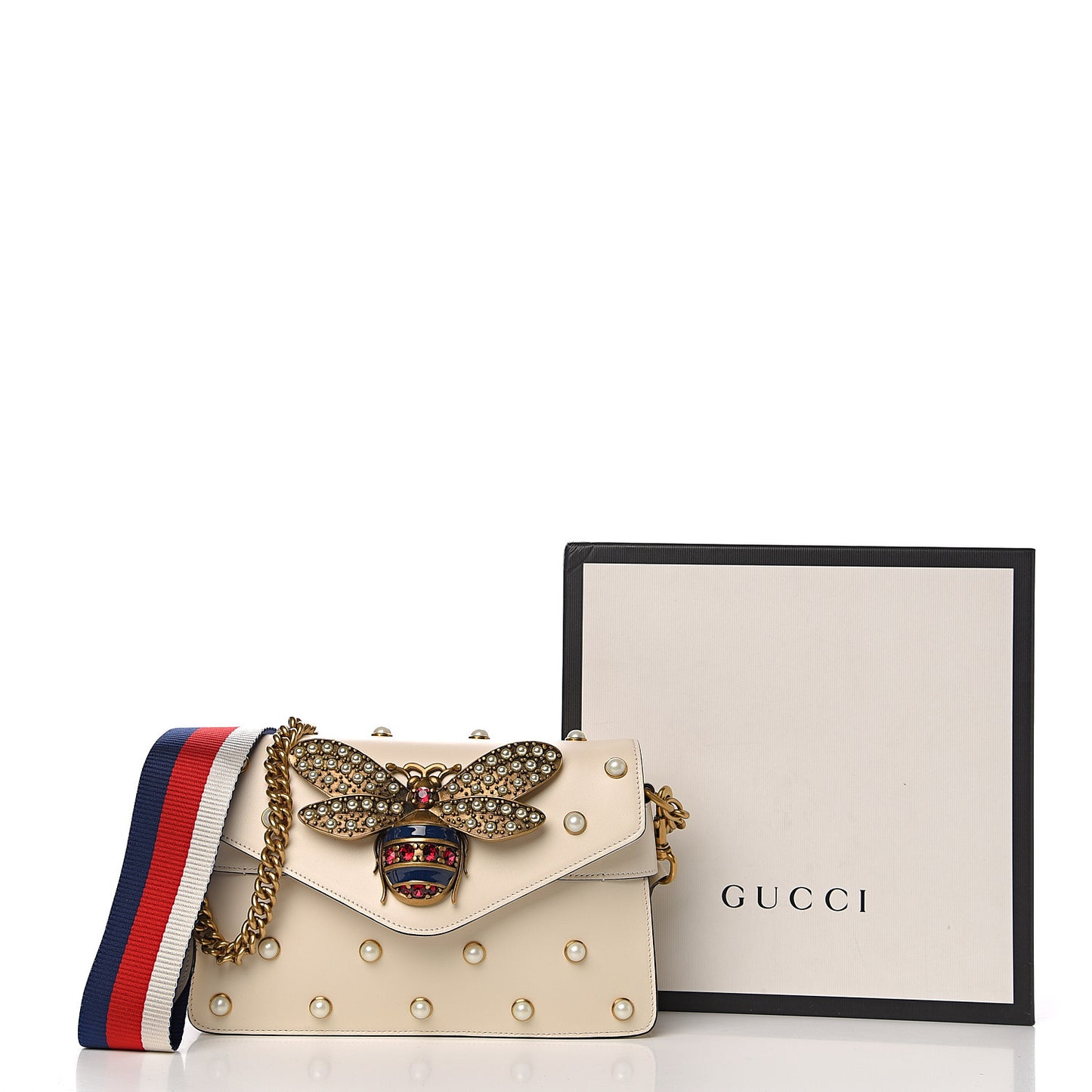 Nappa Pearl Studded Mini Queen Margaret Broadway Shoulder Bag Mystic White