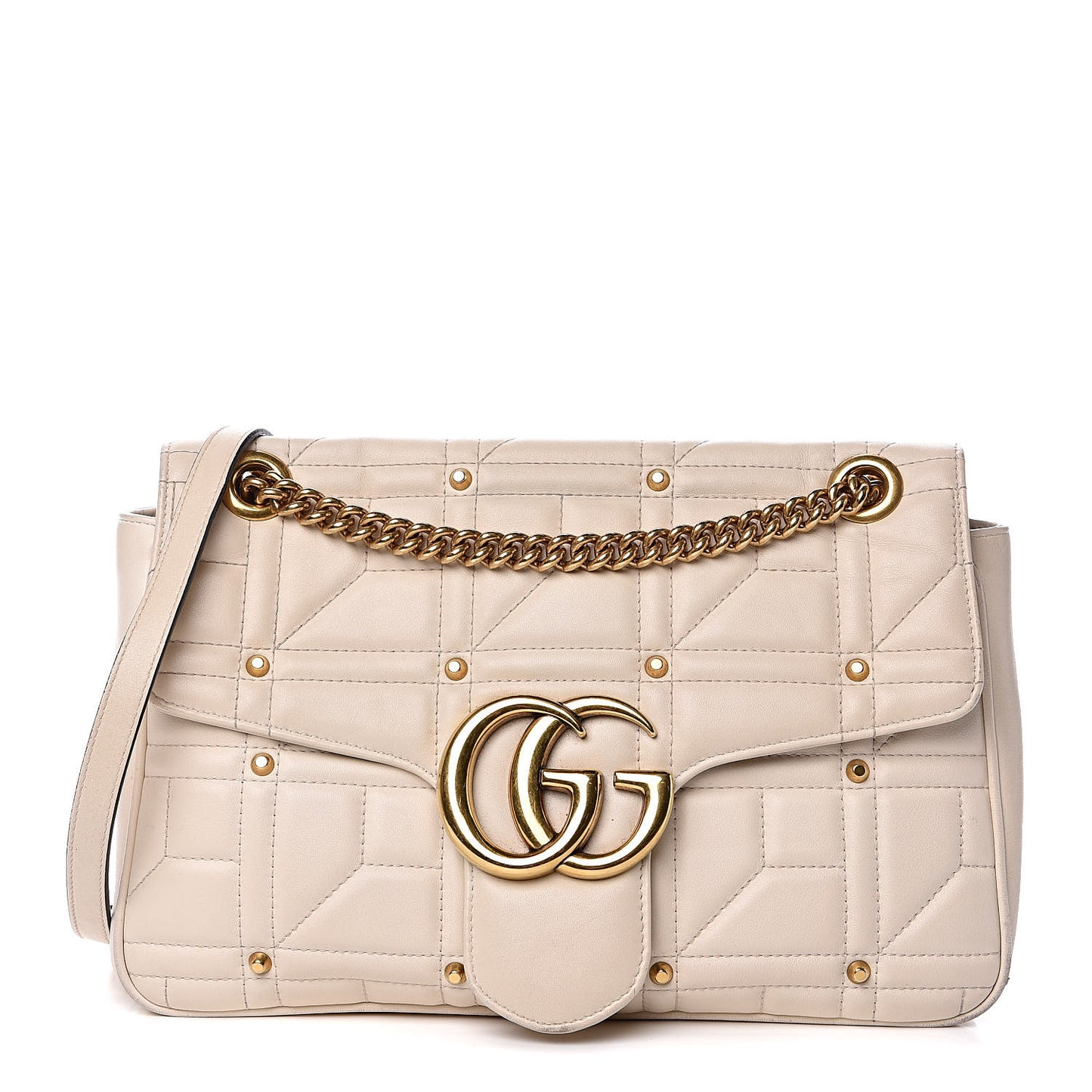 Calfskin Matelasse Studded Medium GG Marmont Shoulder Bag White
