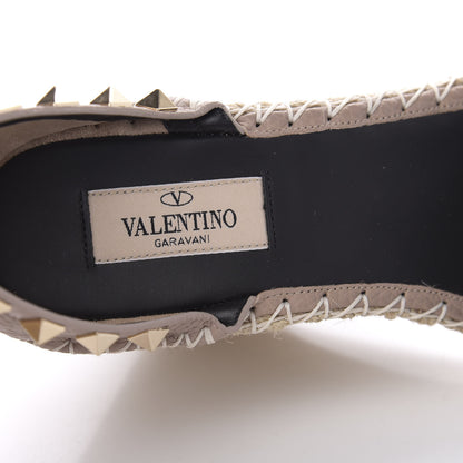 Valentino Garavani Grained Calfskin Rockstud Ankle Strap Espadrille 15/105mm Wedge Sandals 38 Poudre Natural 7 of 9