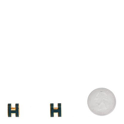 Hermes Gold Lacquered Pop H Earrings Emeraude 2 of 6