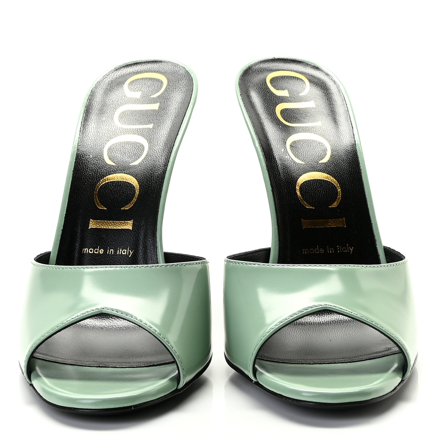 Gucci Polished Calfskin Scarlet Mid Heel Slide Sandals 38 Aqua Green 5 of 10
