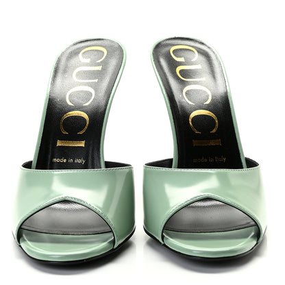 Gucci Polished Calfskin Scarlet Mid Heel Slide Sandals 38 Aqua Green 5 of 10