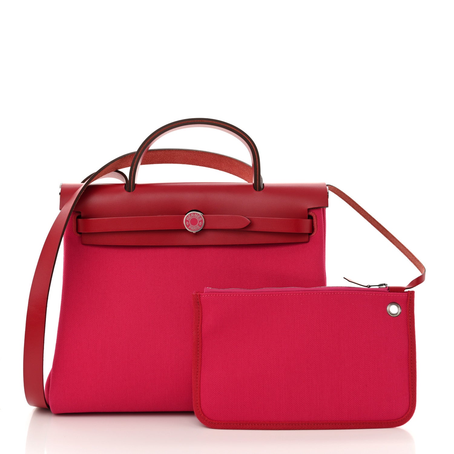 Hermes Toile Militaire Vache Hunter Laque Herbag Zip Retourne 31 PM Rose Mexico Rouge Piment 3 of 12