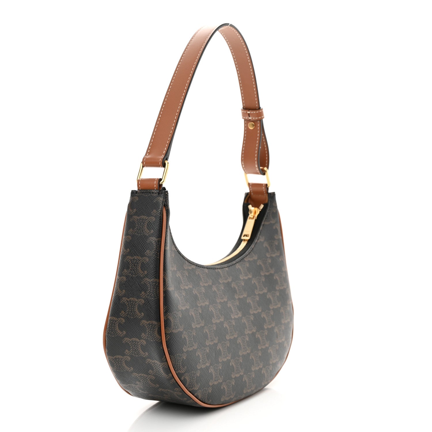 Celine Triomphe Canvas Calfskin Ava Shoulder Bag Tan 3 of 11