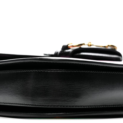 Gucci Textured Calfskin Geometric Print Horsebit 1955 Shoulder Bag Black Multicolor 9 of 12