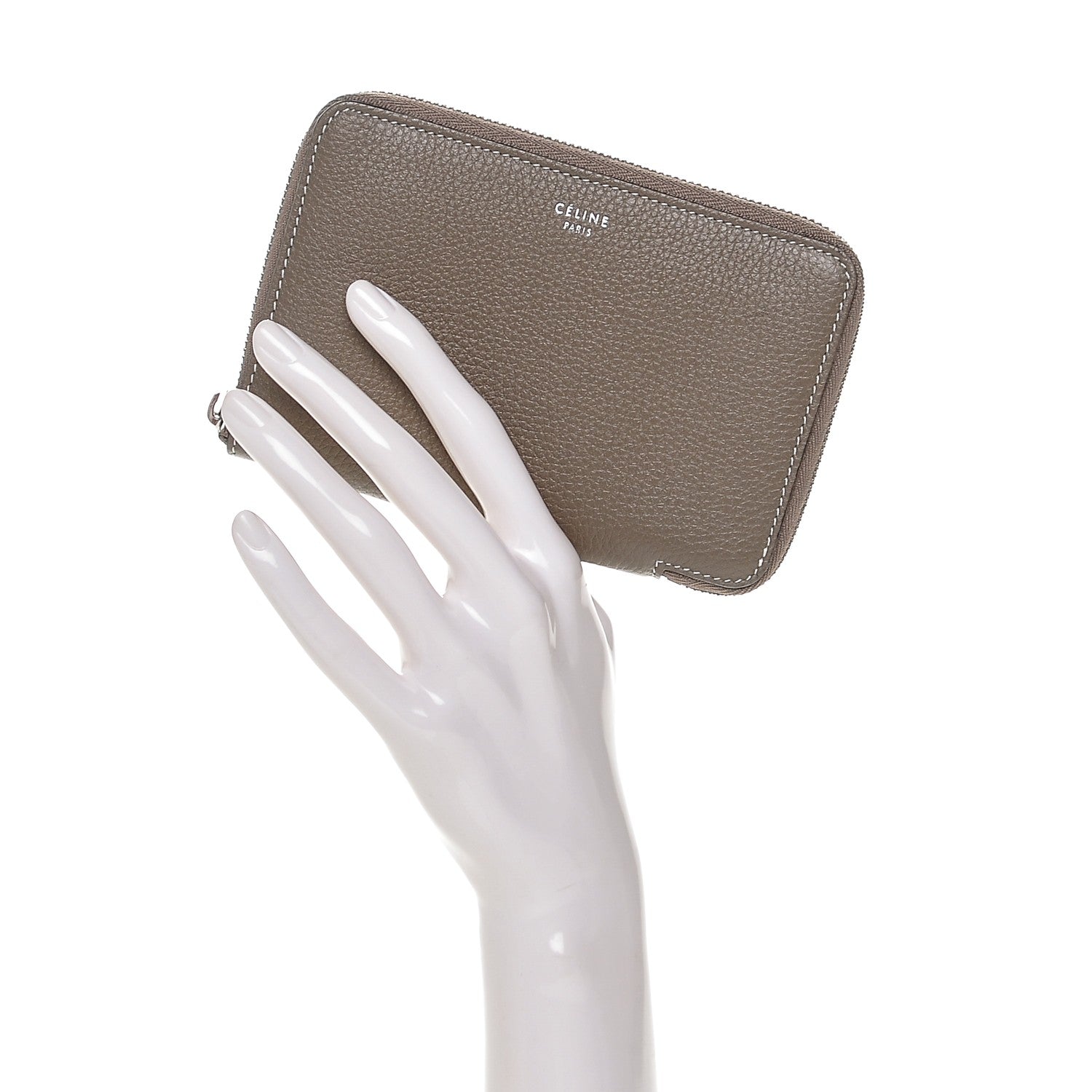 Celine Drummed Calfskin Zip Around Multifunction Wallet Souris 2 of 6