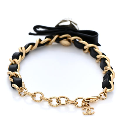 Chanel Metal Calfskin Crystal Chain 90's Camellia Bracelet Black Gold 3 of 4