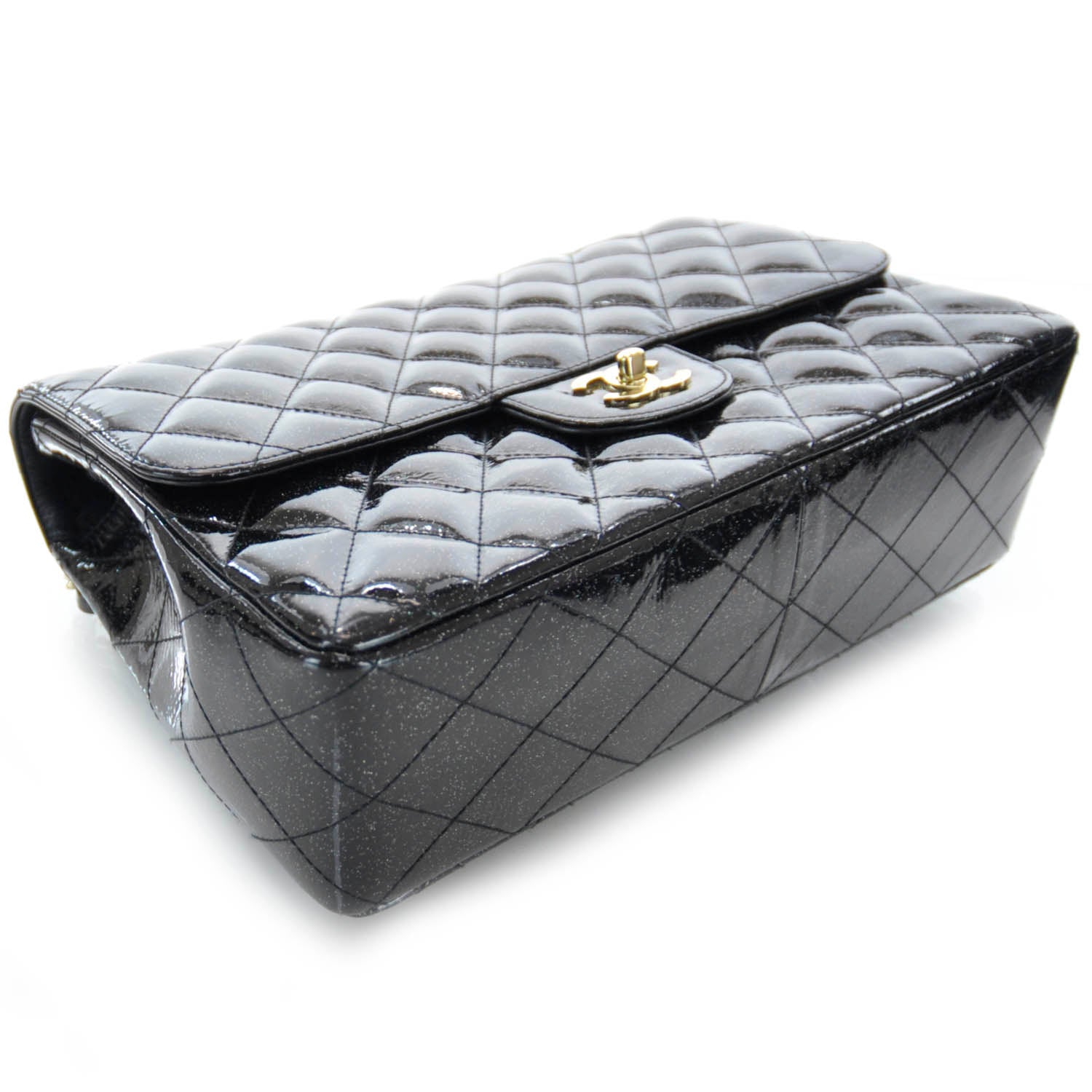 Chanel Patent Quilted Sparkle Glitter Jumbo Flap Black 4 of 9