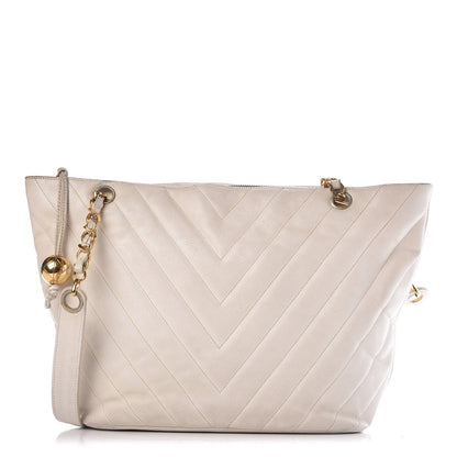 Chanel Caviar Chevron Quilted Shoulder Bag White 1 of 25