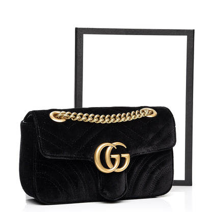 Gucci Velvet Matelasse Mini GG Marmont Shoulder Bag Black 8 of 8