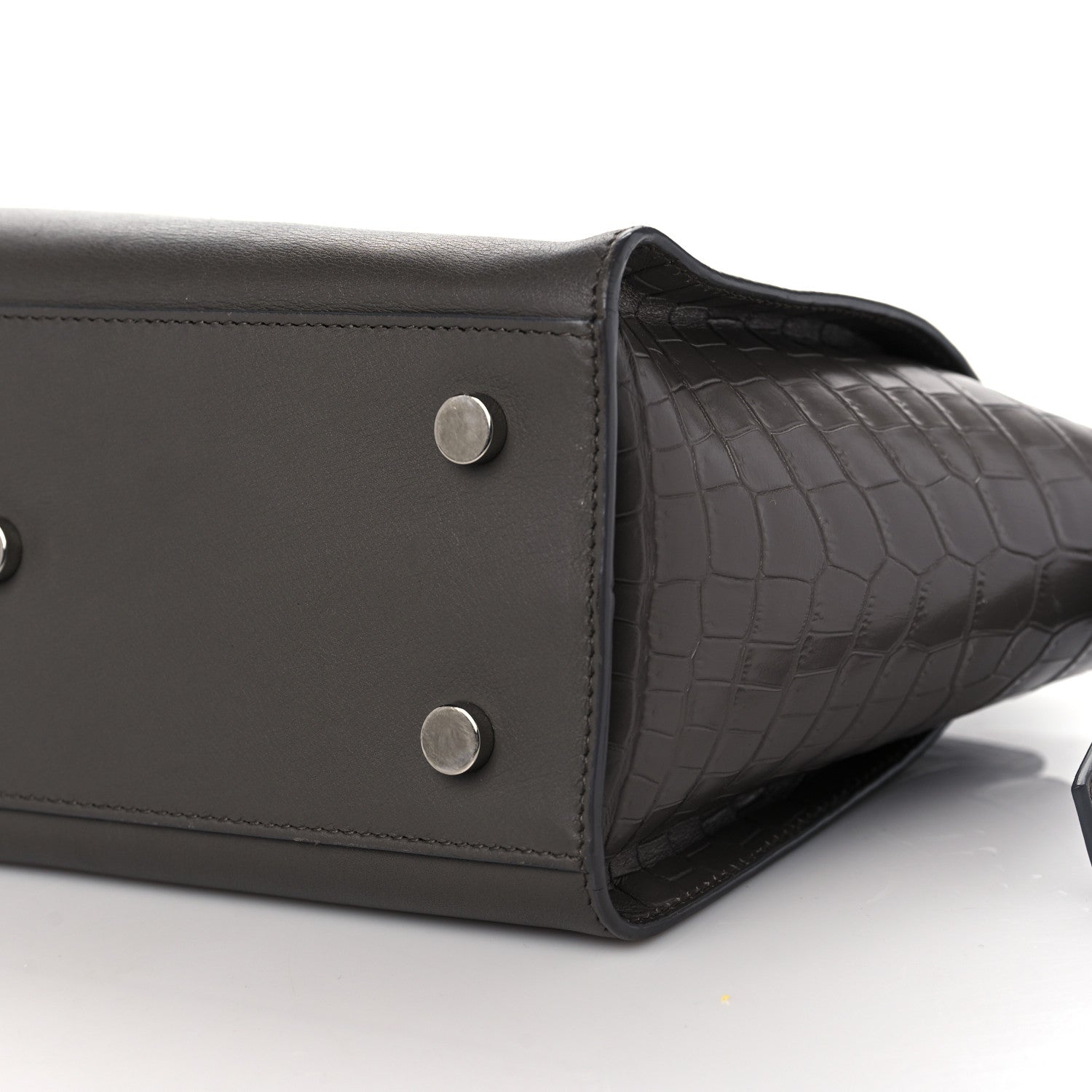 Saint Laurent Smooth Calfskin Crocodile Embossed Baby Monogram Downtown Cabas Earth 8 of 8
