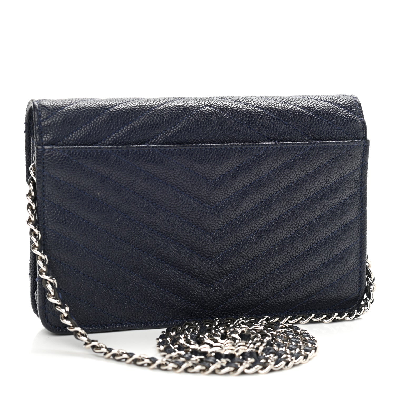 Chanel Caviar Chevron Quilted Statement Wallet On Chain WOC Navy 3 of 12