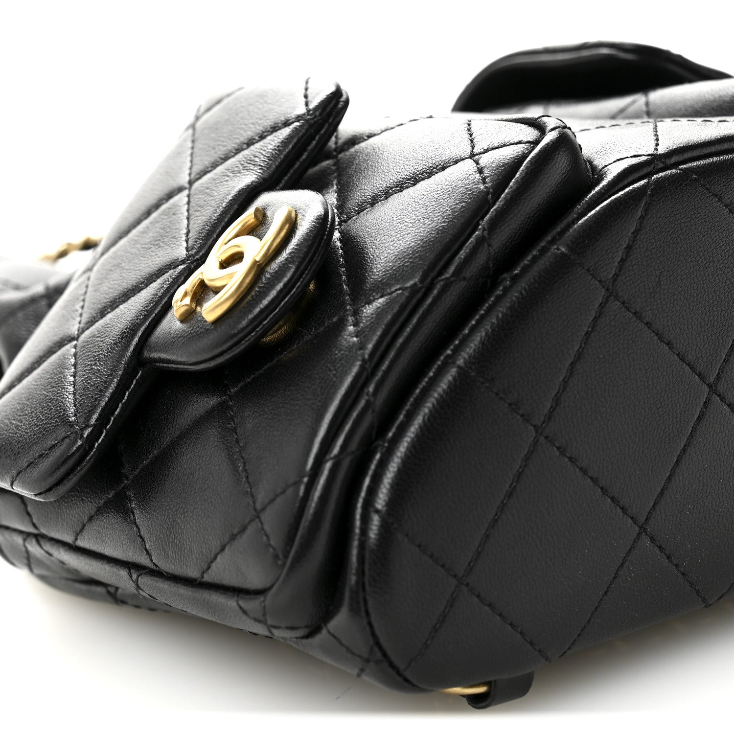 Chanel Shiny Lambskin Quilted Double Pocket Backpack Black 17 of 19