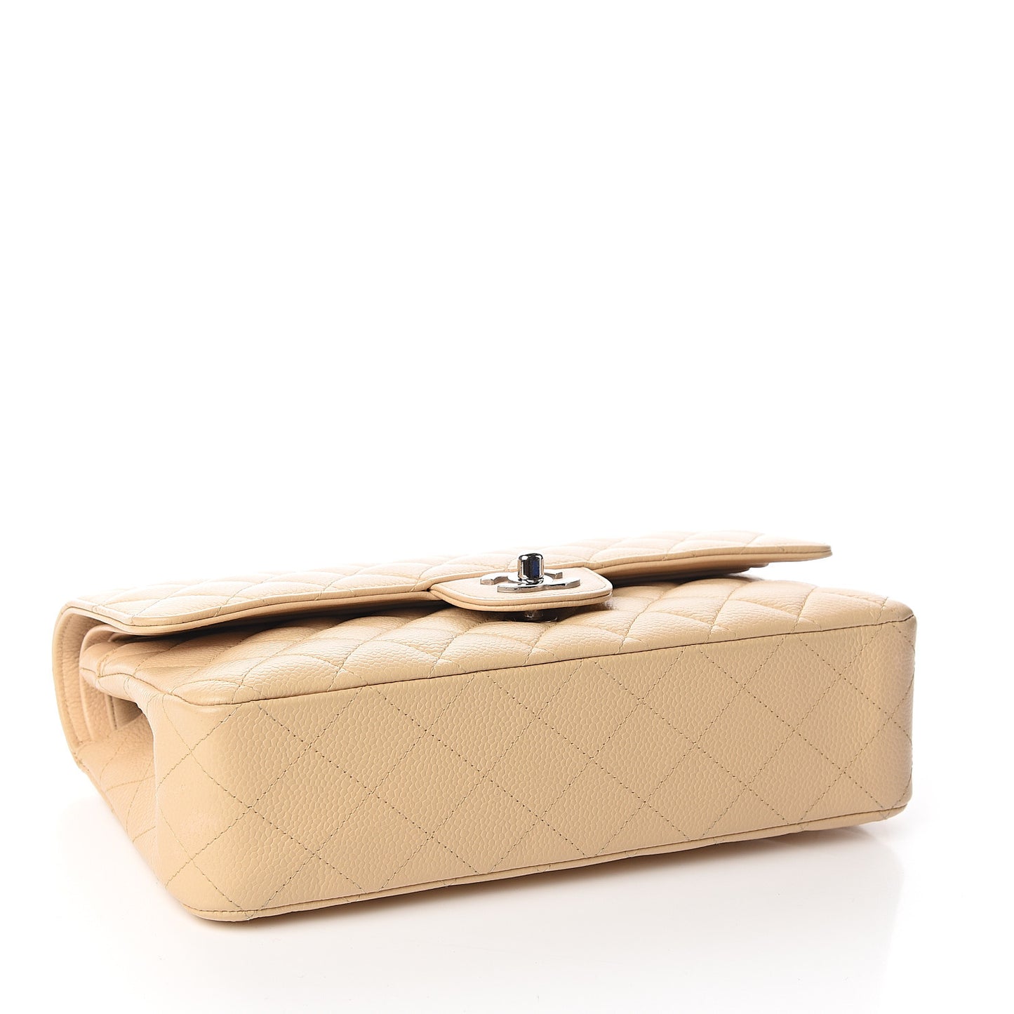 Caviar Quilted Medium Double Flap Beige