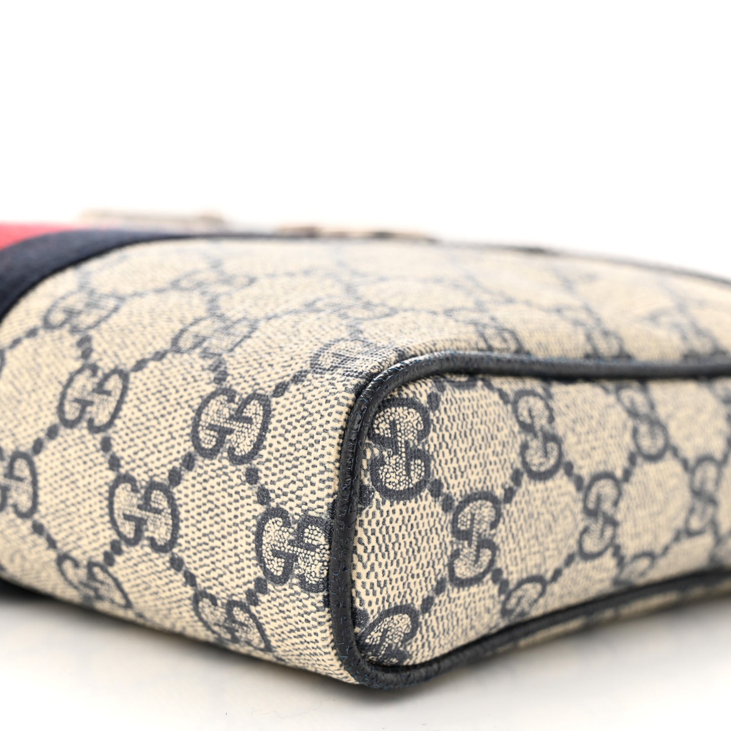 GG Supreme Monogram Textured Dollar Calfskin Web Small Ophidia Messenger Bag Beige Blue