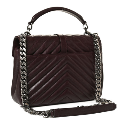 Saint Laurent Sheepskin Matelasse Chevron Monogram Medium College Bag Amaranto 2 of 14