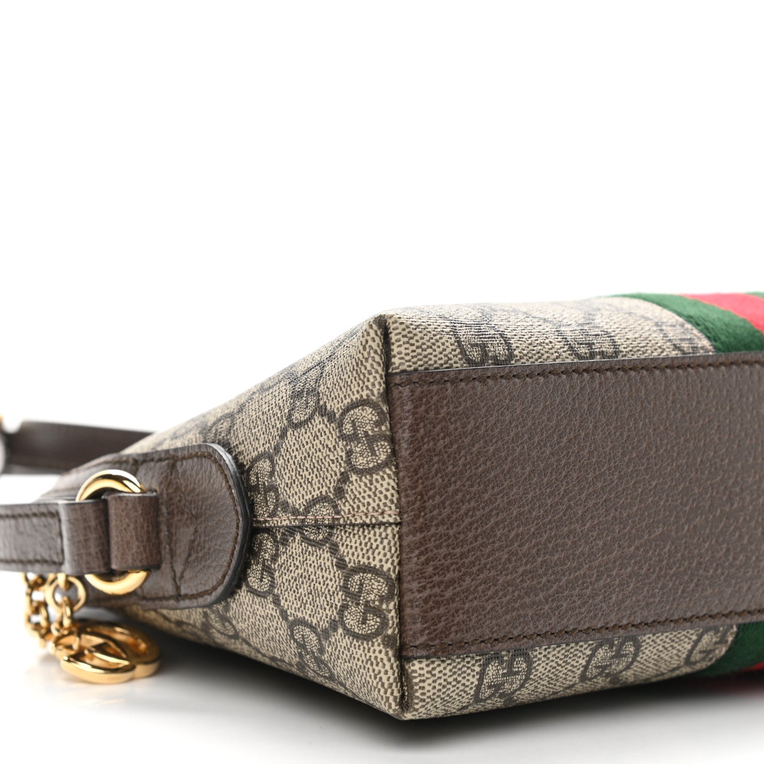 Gucci GG Supreme Monogram Textured Dollar Calfskin Web Small Ophidia Dome Shoulder Bag Beige Ebony New Acero 9 of 10