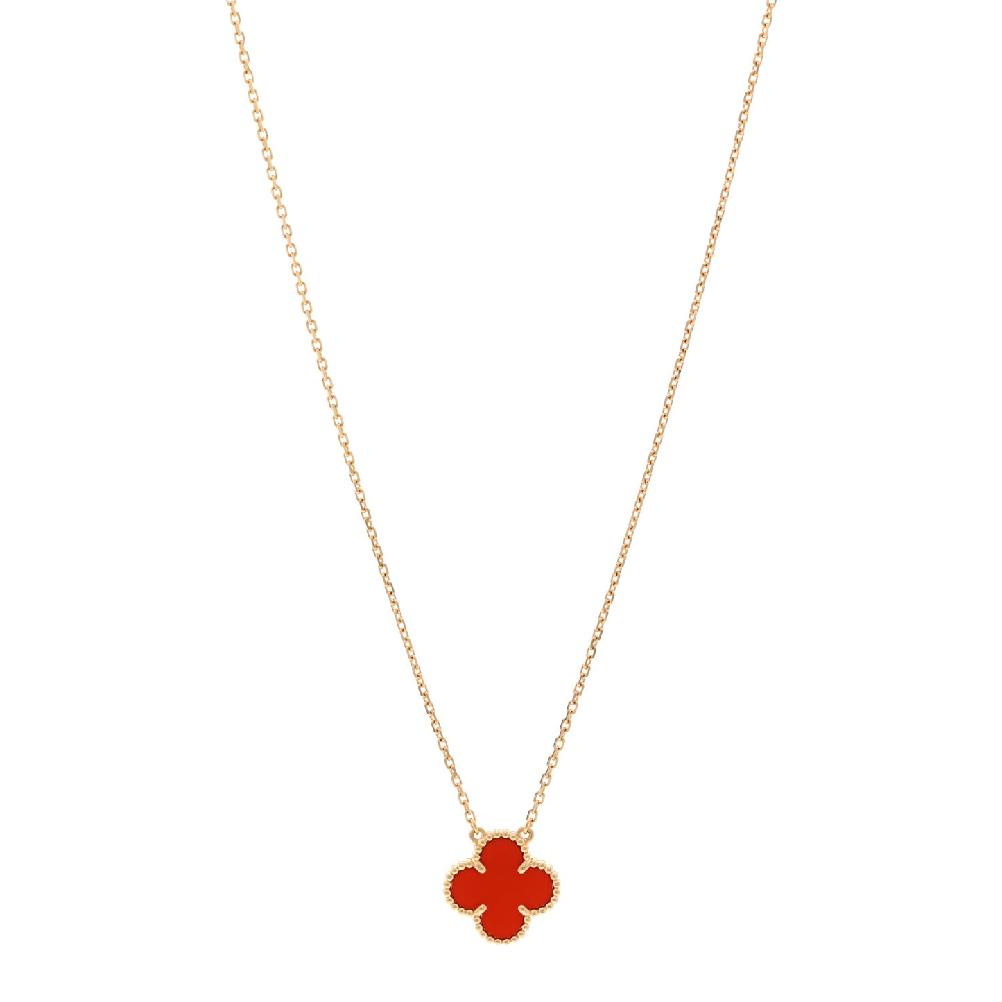 18K Yellow Gold Carnelian Vintage Alhambra Pendant Necklace