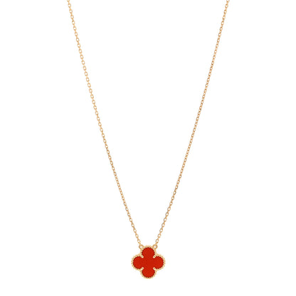 Van Cleef & Arpels 18K Yellow Gold Carnelian Vintage Alhambra Pendant Necklace 1 of 6