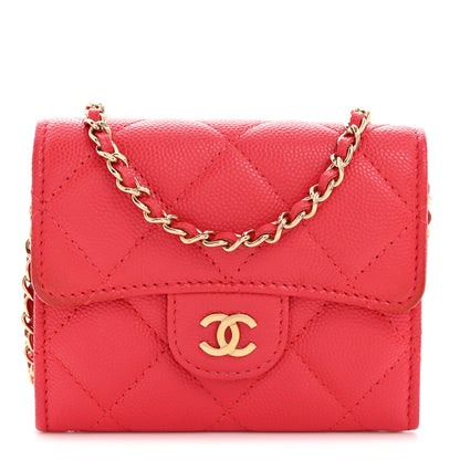Chanel Caviar Quilted Flap Card Holder On Chain Dark Pink 1 of 10