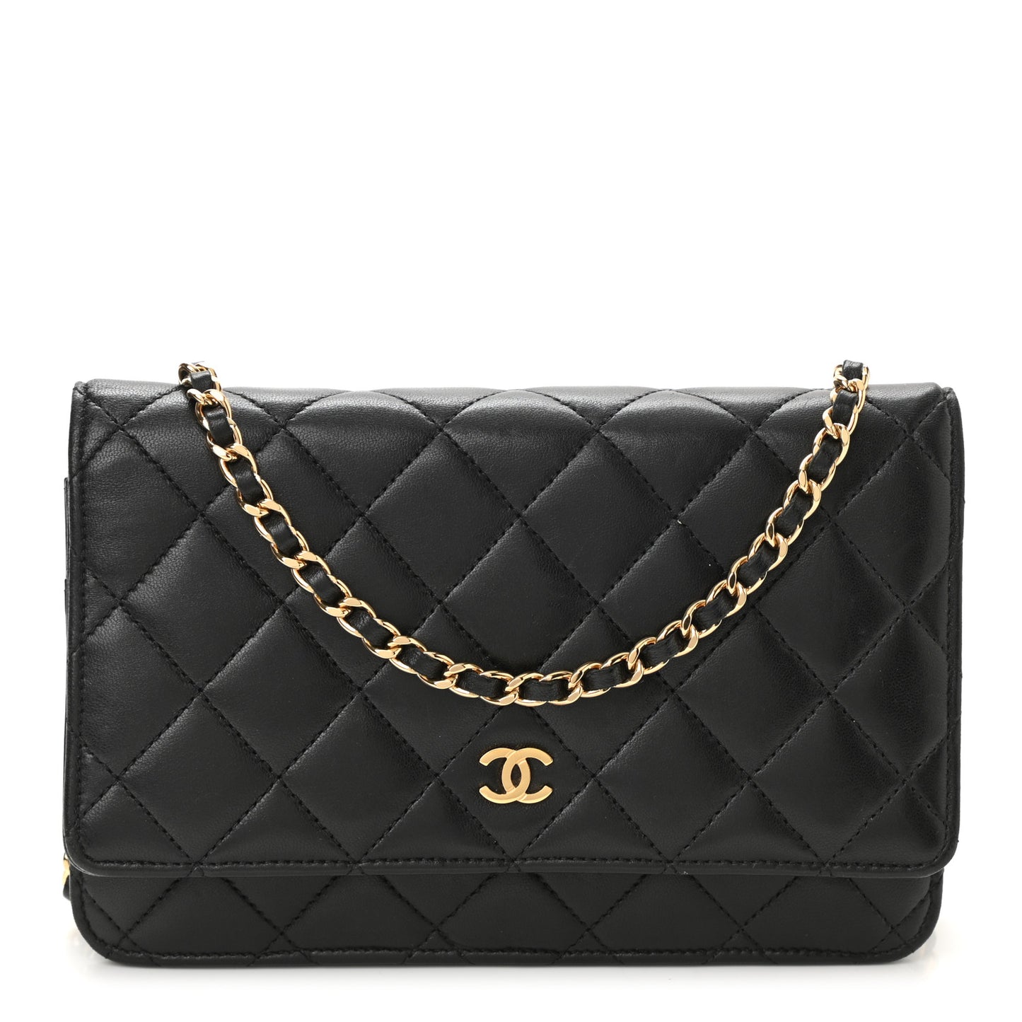 Lambskin Quilted Wallet On Chain WOC Black