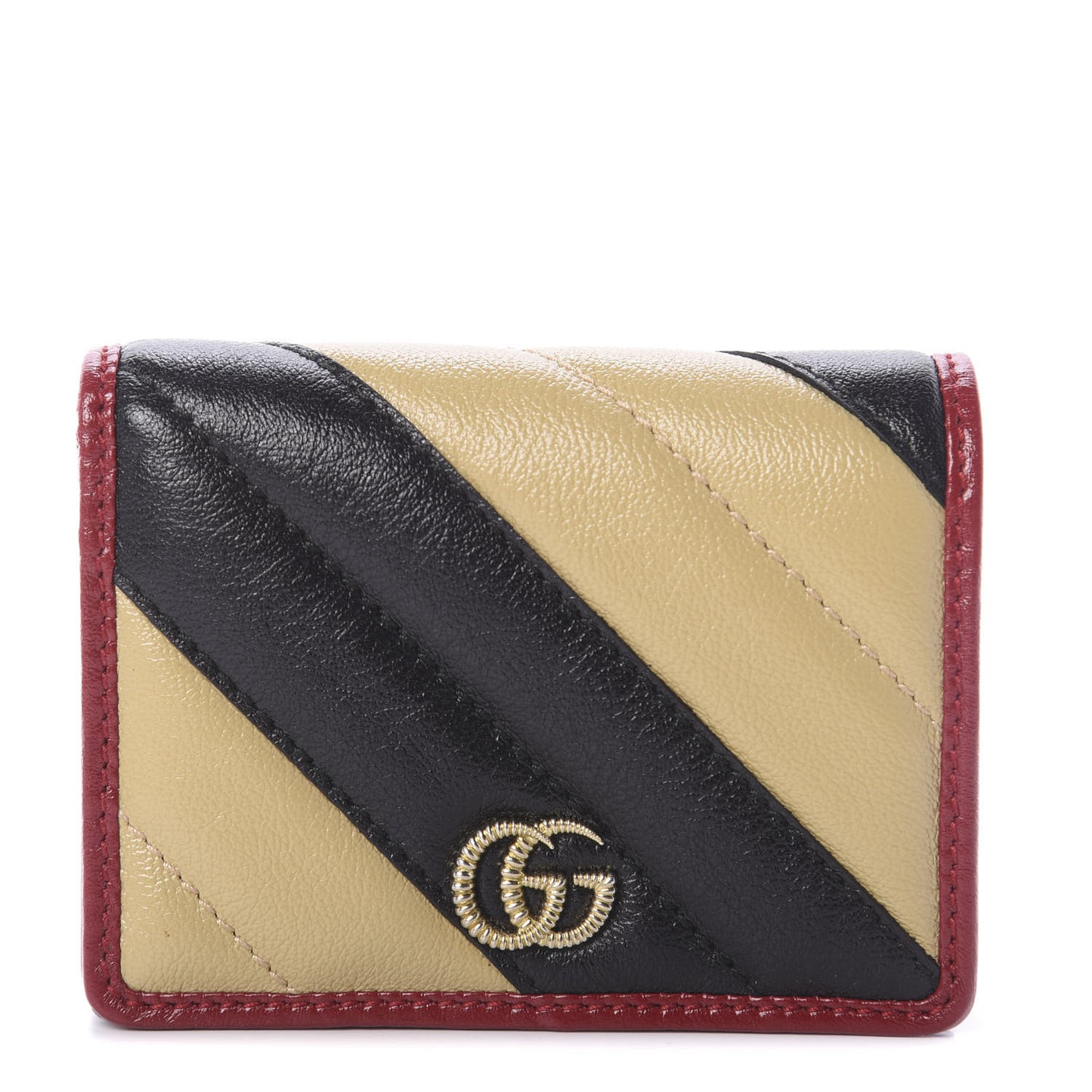 Azalea Calfskin Matelasse Diagonal Patchwork Torchon GG Marmont Card Case Wallet Black Beige Romantic Cerise