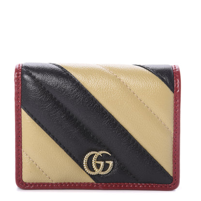 Gucci Azalea Calfskin Matelasse Diagonal Patchwork Torchon GG Marmont Card Case Wallet Black Beige Romantic Cerise 1 of 6