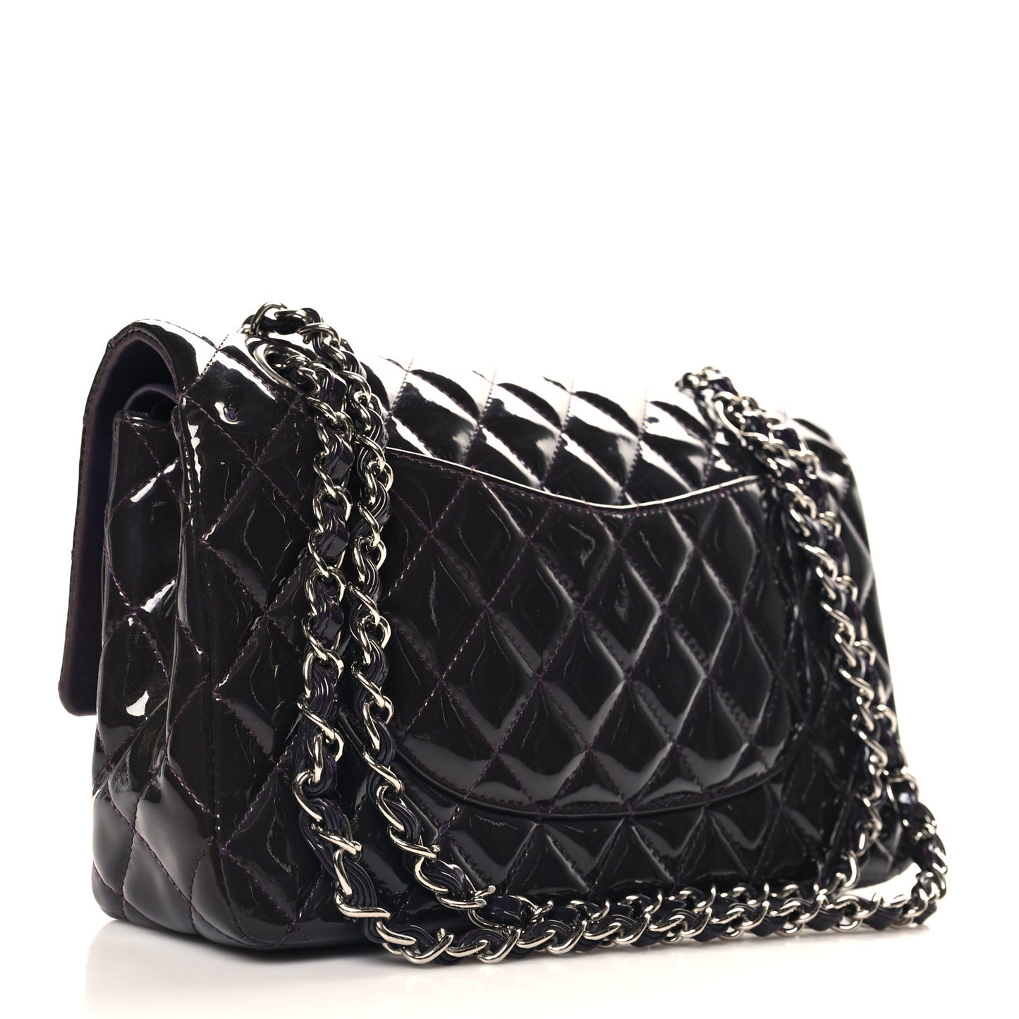 Patent Quilted Medium Double Flap Purple