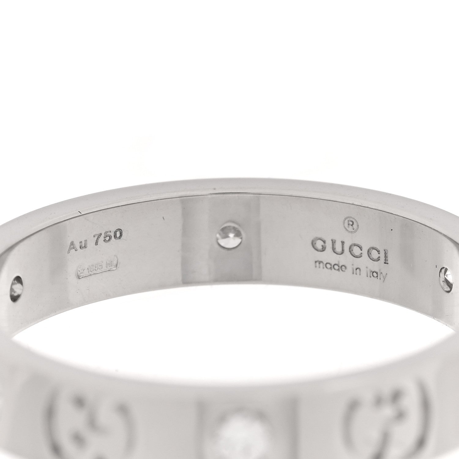Gucci 18K White Gold Diamond Icon Band Ring 59 8.75 4 of 5